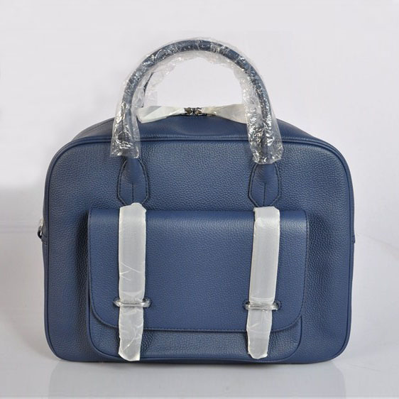 Best Hermes Togo Leather Messenger Bag Blue 1690